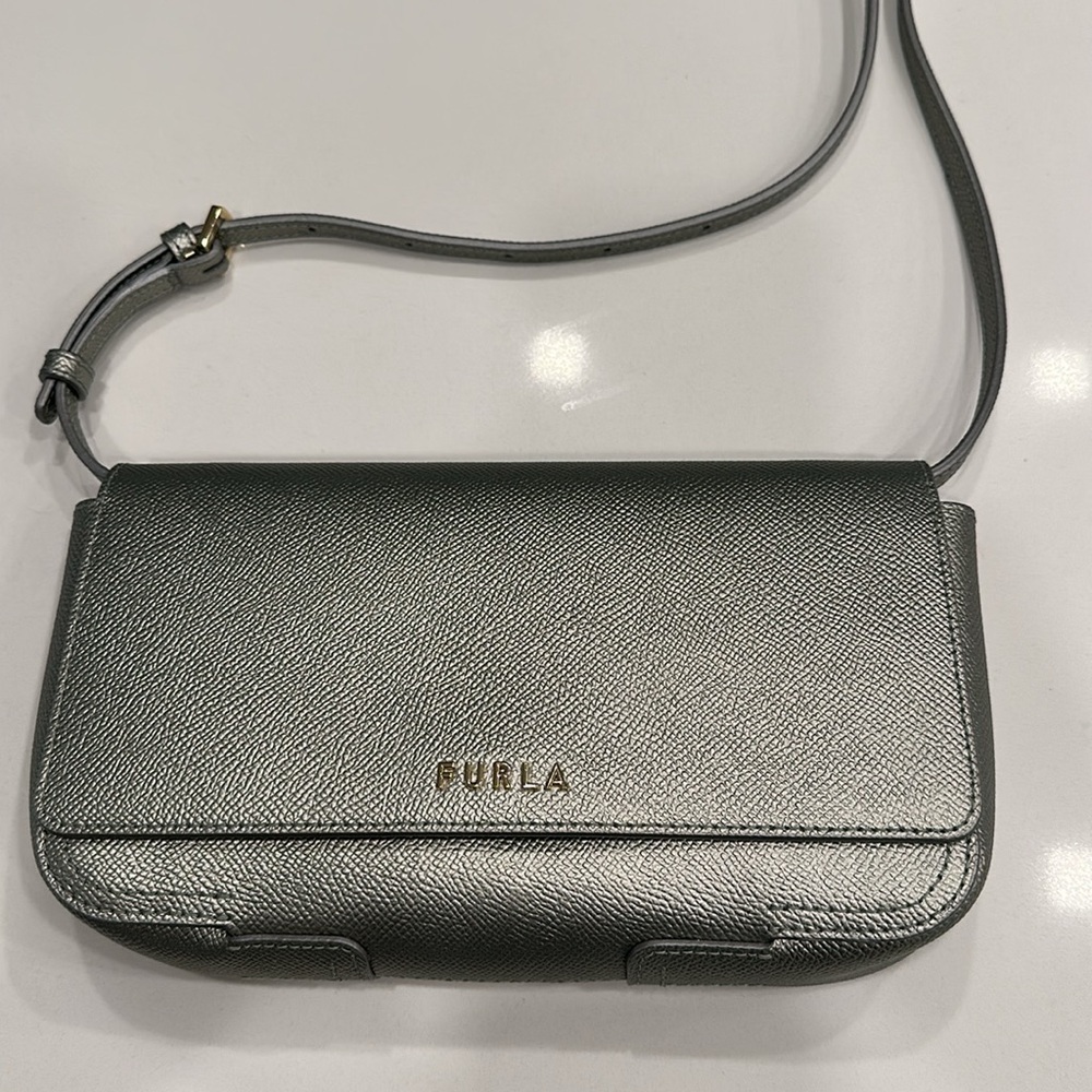 Furla Metallic Gray Crossbody Bag
